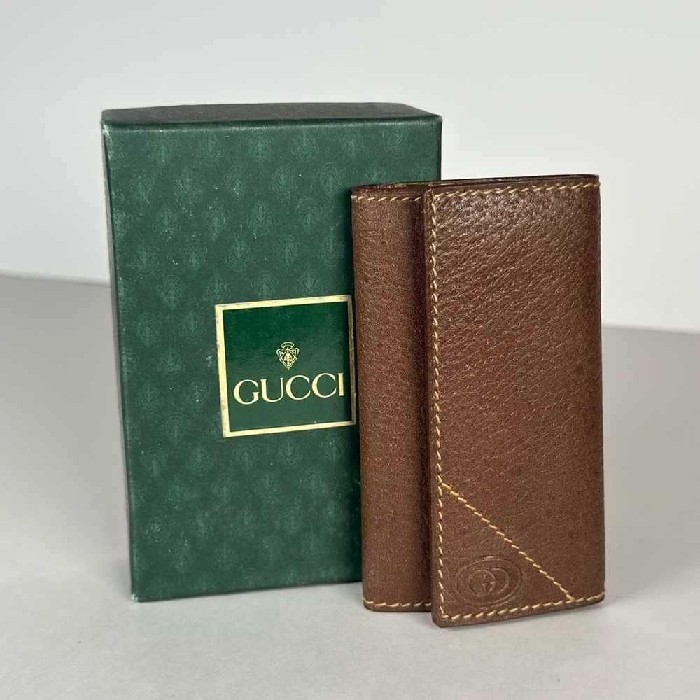 Authentic Vintage Gucci Brown Leather Key Holder In Box